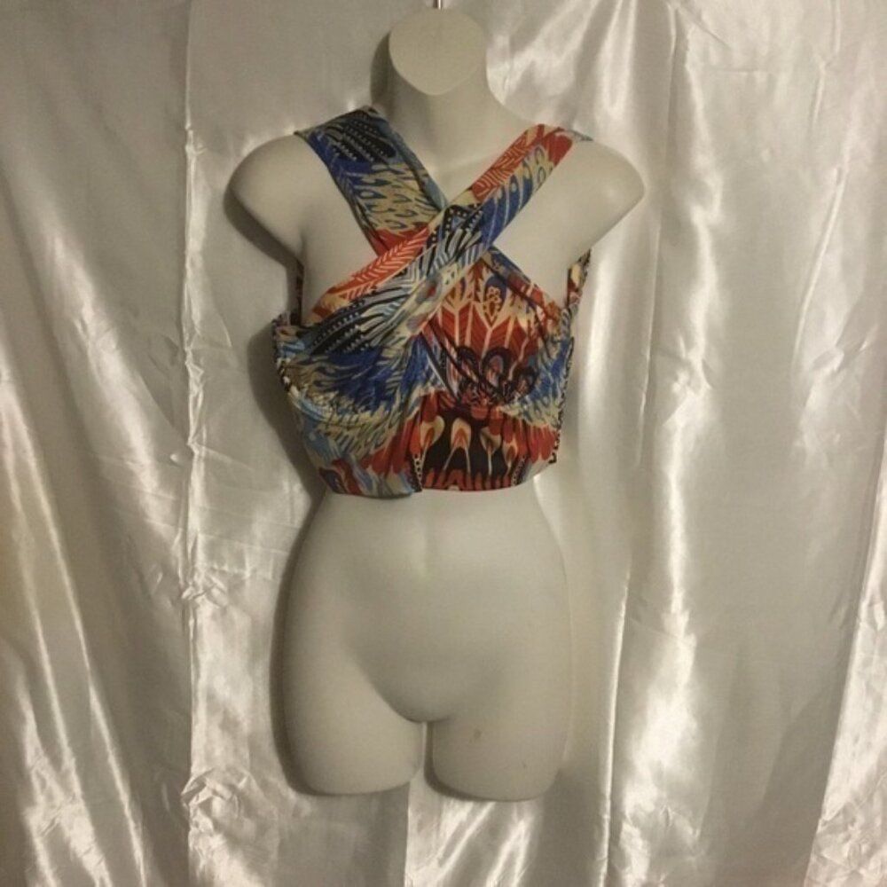 Cross wrap cropped multi color wrap tank top XL